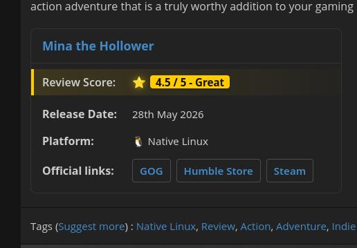 Mina the Hollower, 4.5/5 - Great